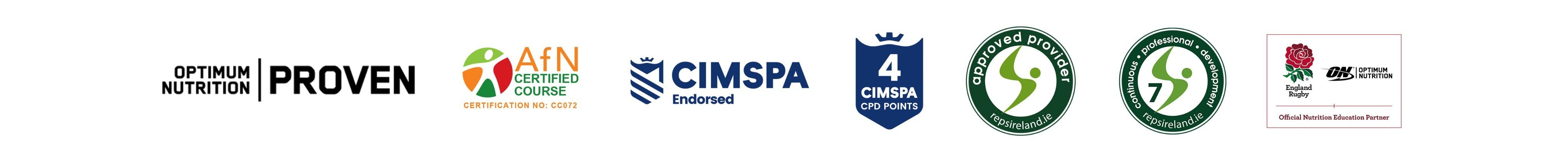 Optimum Nutrition, AfN, CIMSPA, REPs Ireland and other accrediting bodies
